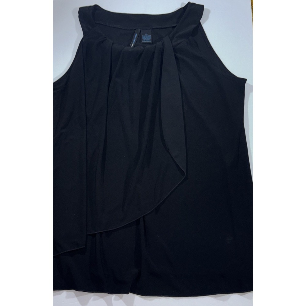 Saint Tropez West Womens XL Black Sleeveless Drape Front Blouse